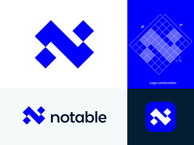 Abstract N monogram for Notable ( sold ) branding geometry square icon geometric grid app portal social interaction brand branding mark logo logos icon mark n monogram letter lettering news platform people leader technology science z abstract future modern