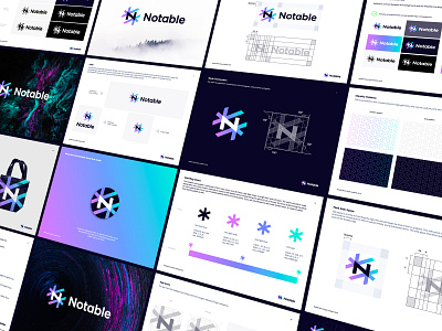 Notable Branding app application news media bag mockup abstract background brand branding identity circle globe global universe logo logos colors identity n letter lettering grid star openess feed network universe galaxy light friendly