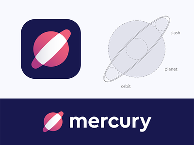 Mercury logo ( sold ) app brand vadim carazan branding mercury slash coding code orbit planet cosmos cosmic sun