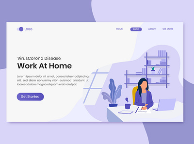 Virus Corona Disease Work At Home On Landing Page business character design flat illustration landing website
