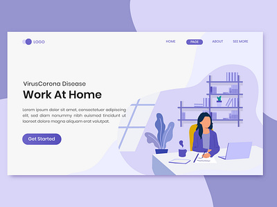 Virus Corona Disease Work At Home On Landing Page