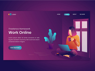 Freelance Homework On Landing Page business character cryptocurrency design flat freelance freelance design homework illustration landing page page vector website