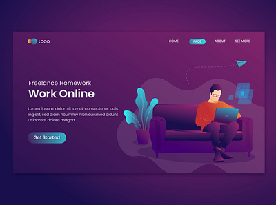 Work Online Freelance Homework On Landing Page bitcoin business character cryptocurrency design flat freelance homework illustration landing page website work online