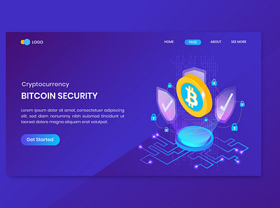 Bitcoin Security Cryptocurrency Landing Page Template bitcoin business character cryptocurrency cryptocurrency app design freelance homework illustration landing website