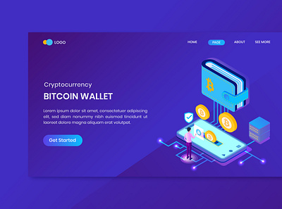 Bitcoin Wallet Cryptocurrency Landing Page Template bitcoin business character cryptocurrency cryptocurrency app design freelance homework illustration landing website