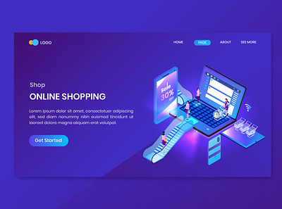 Sale Isometric Concept Landing Page 3d character commerce concept dashboard design discount illustration isometric isometry online promotion sale shop shopping store vector website