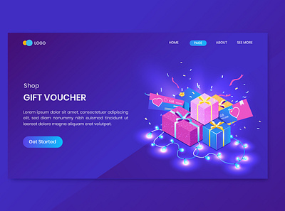 Shop Gift Voucher Isometric Concept Landing Page 3d character commerce concept dashboard discount isometric isometry online promotion sale shop shopping store vector