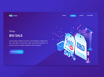 Big Sale Isometric Concept Landing Page 3d business character commerce concept dashboard discount flat illustration isometric isometry online promotion sale shop shopping store vector website