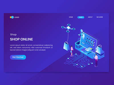 Shopping Isometric Concept Landing Page