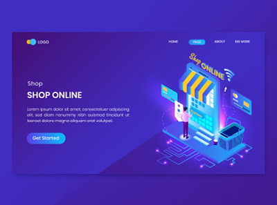 Shopping Online Isometric Concept Landing Page 3d character commerce concept dashboard discount isometric isometry online promotion sale shop shopping store vector