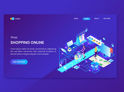 Online Shopping Isometric Concept Landing Page 3d character commerce concept dashboard discount flat illustration isometric isometry online promotion sale shop shopping store vector website