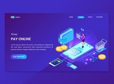 Pay Online Isometric Concept Landing Page app concept delivery design discount distribution illustration isometric landing mobile online order pay payment service shop shopping store website