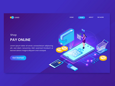 Pay Online Isometric Concept Landing Page