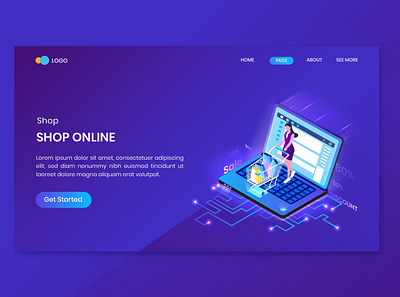 Shopping Isometric Concept Landing Page 3d business character commerce concept design illustration isometric isometry landing online order page people shop shopping vector website