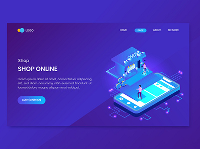Shopping Online Isometric Concept Landing Page 3d app concept discount illustration isometric landing mobile online order page payment present shop shopping smartphone store website