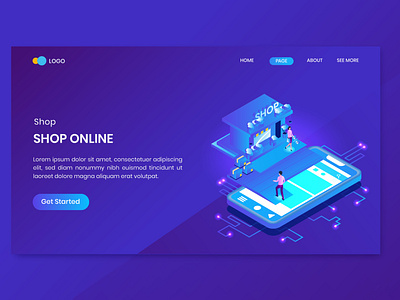 Shopping Online Isometric Concept Landing Page