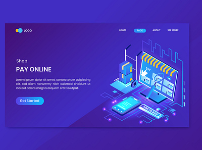 Shopping Pay Online Isometric Concept Landing Page 3d business commerce concept design flat illustration isometric isometry landing online order page people shop shopping vector website