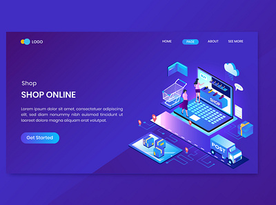 Shopping Isometric Concept Landing Page 3d app concept discount illustration isometric landing mobile online order page payment present shop shopping smartphone store website