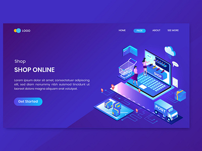 Shopping Isometric Concept Landing Page