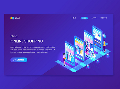 Online Shopping Isometric Concept Landing Page app concept discount illustration isometric landing mobile online order page payment present shop shopping smartphone store vector website