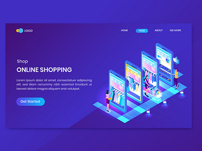 Online Shopping Isometric Concept Landing Page