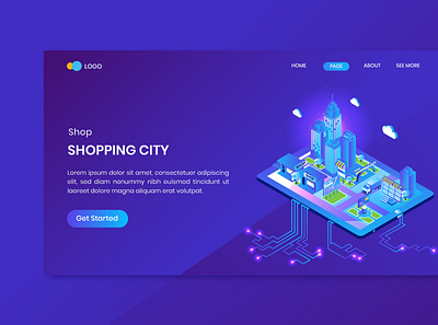 Shoping City Isometric Concept Landing Page app concept discount illustration isometric landing mobile online order page payment present shop shopping smartphone store vector website