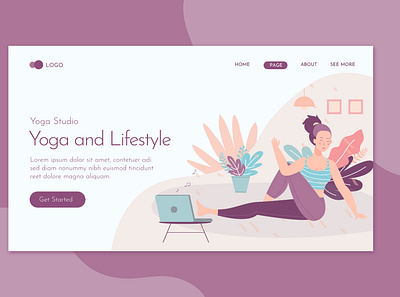 Yoga & Lifestyle Landing Page Flat Concept body exercise female fitness health healthy illustration landing lifestyle meditation people relax relaxation sport training website woman yoga