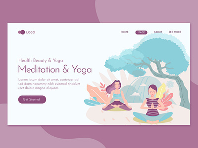 Meditation and Yoga Landing Page Flat Concept Template