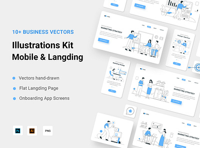 Business Illustration Kit app application business concept flat illustration kit landing langding marketing mobile onboarding screens ui ux vector web website