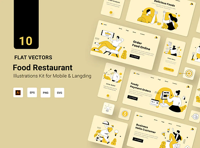 Food Vectors Illustration Flat Line flat food illustration kit line mobile onboarding online restaurant sale set shipper shop vector website