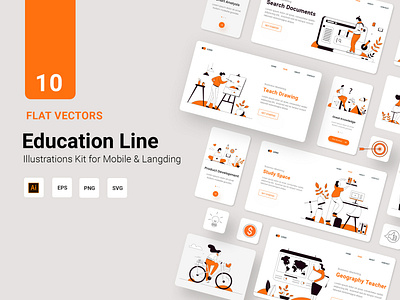 Education Vector Illustration Flat Line application business character concept design health illustration isometric landing library onboarding online vector website
