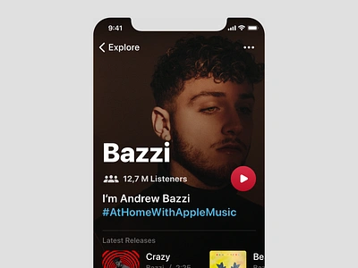 Apple Music Artist Profile Explorations account album cover dark mode deezer hig human interface music player playlist podcast podcasts profile songs soundcloud spotify track user youtube