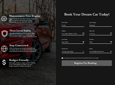Registration Form Car Booking booking page design form registration form ui web ui