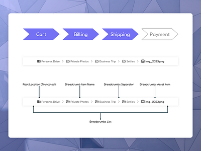 Breadcrumbs UI Day 56 application billing branding breadcrumbs daily ui design flow learning design list location mobile movement navigation payments step counter steps ui ux web ui website