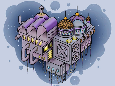 Somewhere in space building design fantasy graphic graphic design illustration space station