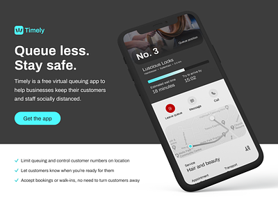 Timely - Queue less. Stay safe. app concept ui web