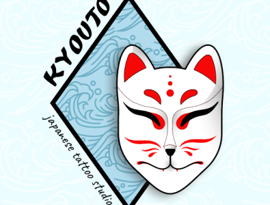 Logo for a fictive japanese tattoo artist graphic design illustrator japan kitsune mask logo logo design the wave