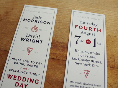 Wedding Invite blue bookmark invitation lettering new york print red save the date type typography vintage wedding