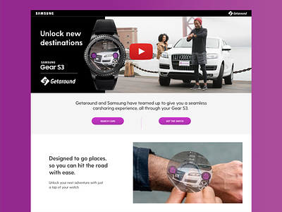 Getaround for the Samsung Gear S3 gear s3 getaround landing page partnership samsung watch web webpage