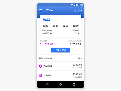 Wallet Design android material design mobile app mobile design ui ux