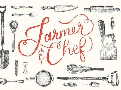 Farmer And Chef logo and branding farm food hand lettering pen and ink