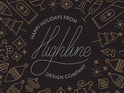 HL's 2016 Christmas card. Line art makes us giddy. christmas gold highline design company line icons ornaments