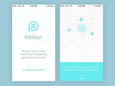 Onboarding for Hinter App app design mobile onboarding signup ui user experience user interface ux walkthrough