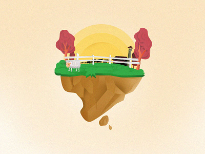 a sheep on the floating island illustration