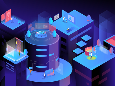 Working on top of Building building illustration isometric people vector working