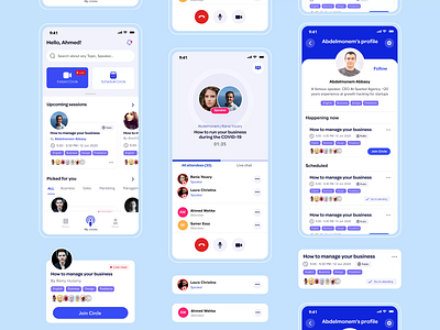 Video conference & voice online sessions app 🪐 app conference design event home live meeting meetup online profile schedule ui ux video voice
