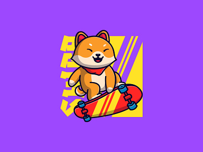 Skating Doggo icon illustration logo mascot vector