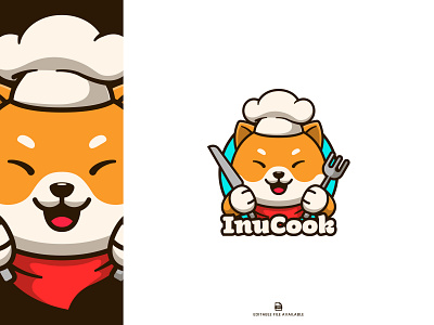 Chef Shiba-Inu icon illustration logo mascot vector