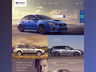 Subaru clean flat grid icons landing page layout overview responsive ui web design