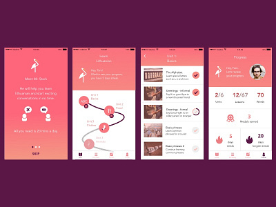 Learn Lithuanian app app conversational design language learn lithuanian mobile progress ui units